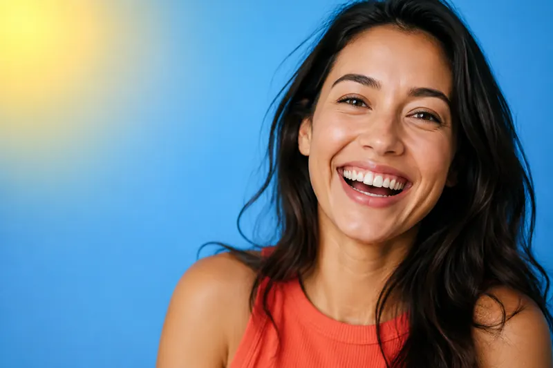Joyful smiling portrait created for the fictional Mira Dental House concept