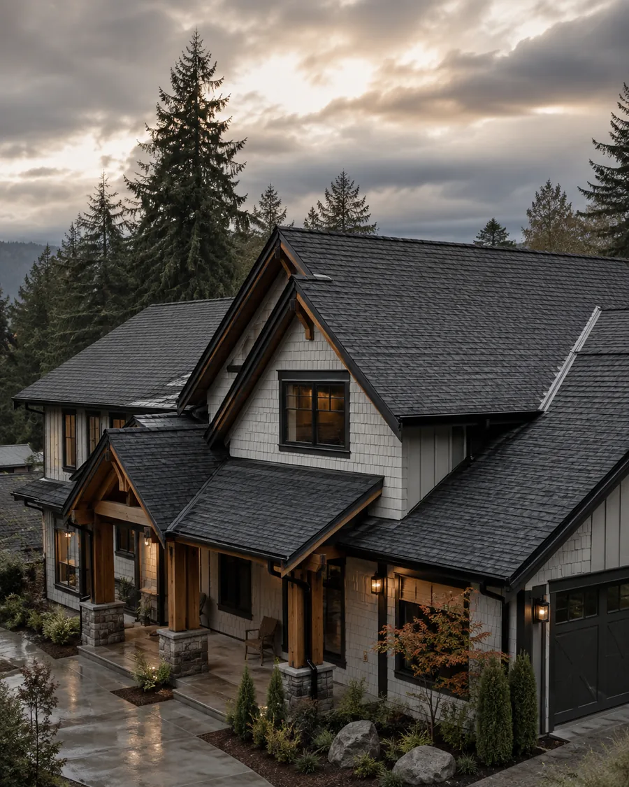 Completed craftsman-home roof created for the fictional Ridge and Rivet concept
